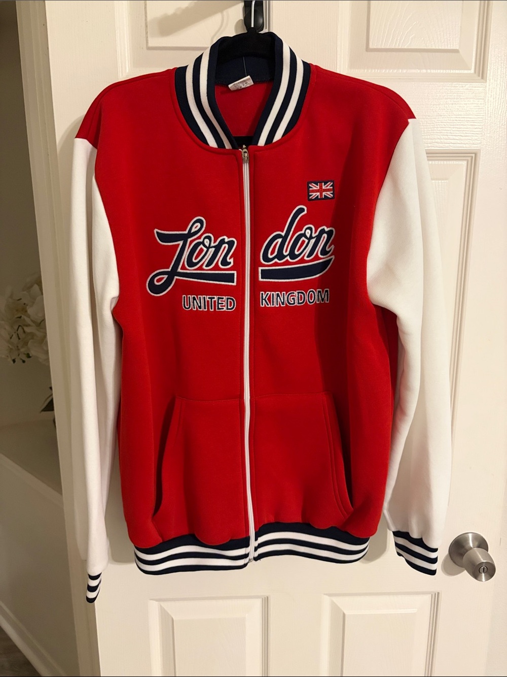 London United Kingdom Red & White Varsity Jacket